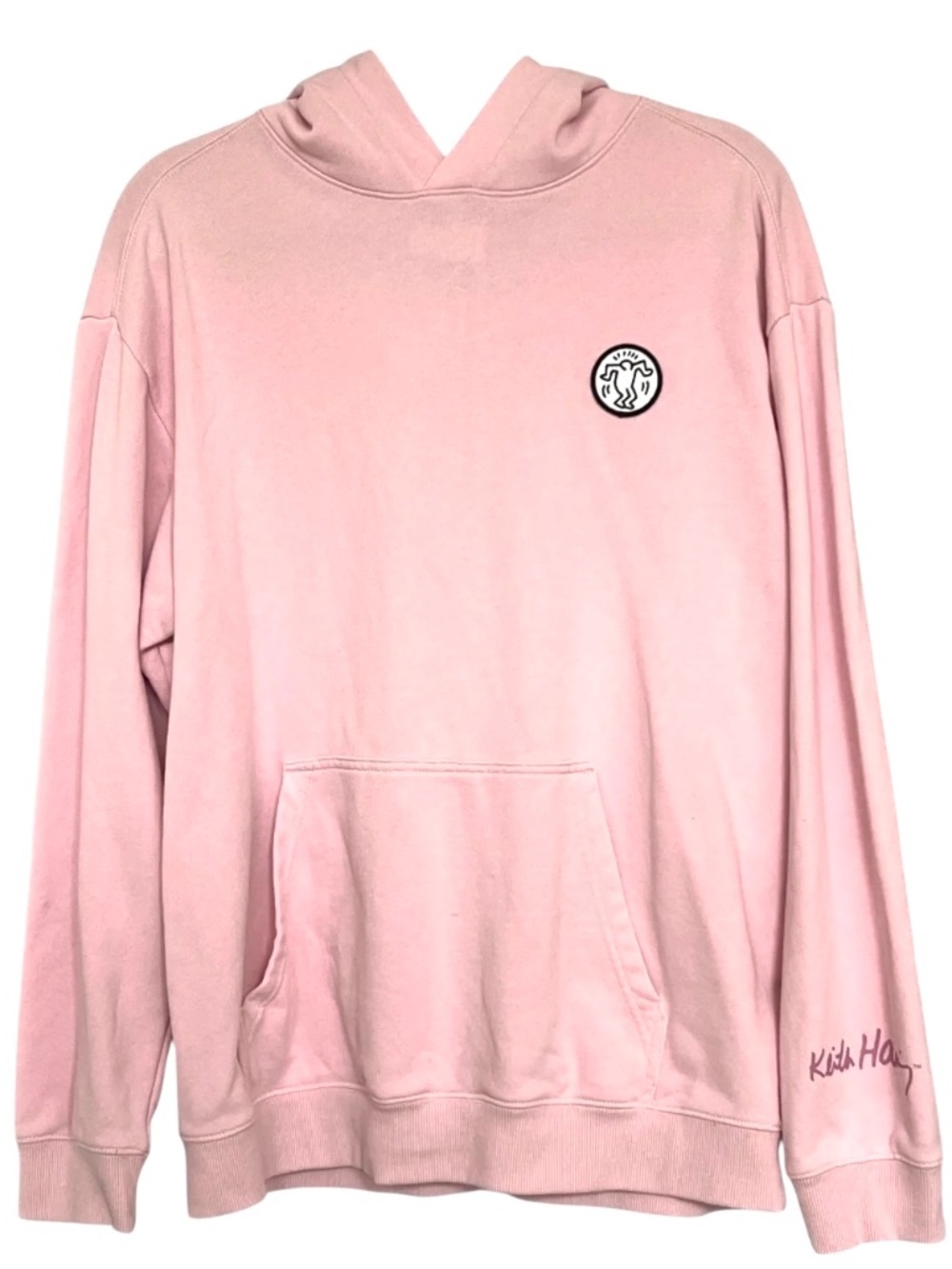 H&M X Keith Haring Hoodie Relaxed Fit Motif Detail Pink Size M Cotton Blend